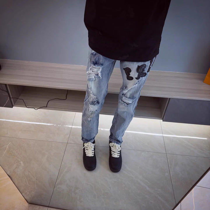 Herren Modische Ripped Denim Jeans mit kreativem Schnitt Drune
