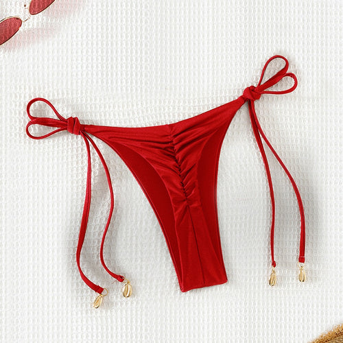 Damen High-Waist Bikinihose mit verstellbaren Bindebändern Drune