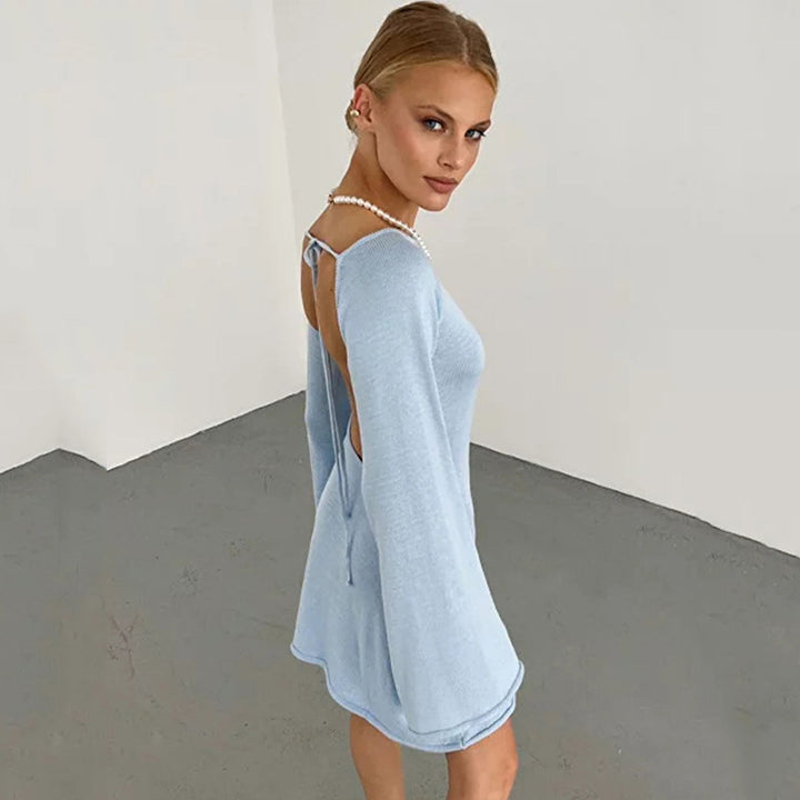 Damen Figurbetontes Feinstrick-Minikleid mit ausgestellten Trompetenärmeln Drune