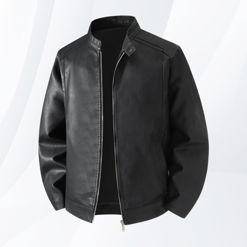 Herren Schlichte Kunstleder-Cityjacke mit Stehkragen, Zweiwege-Reißverschluss & Eingrifftaschen Drune