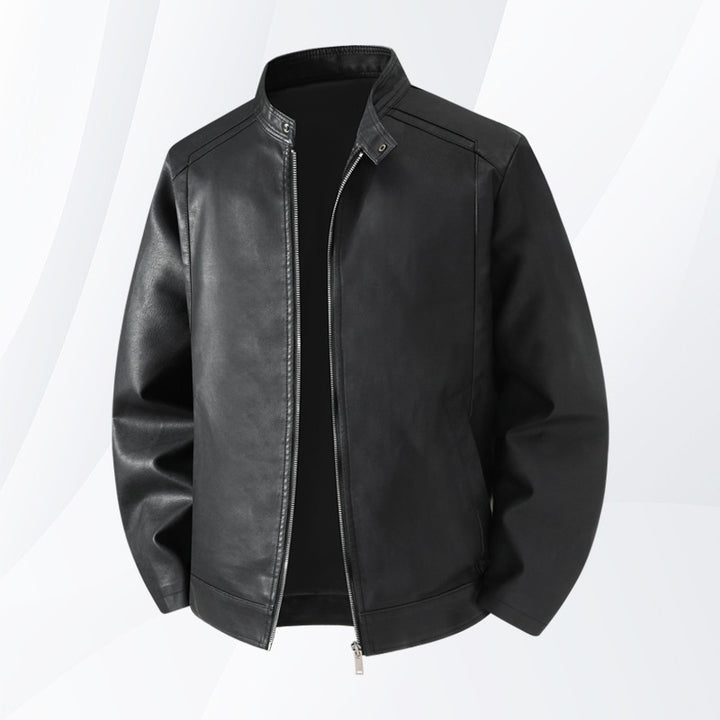 Herren Schlichte Kunstleder-Cityjacke mit Stehkragen, Zweiwege-Reißverschluss & Eingrifftaschen Drune