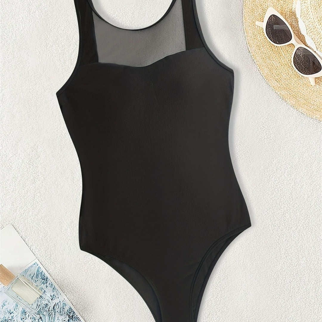 Damen Hochgeschlossener Badeanzug mit transparenten Mesh-Details Drune