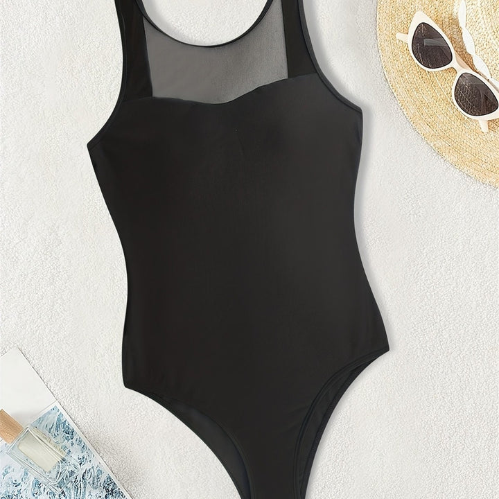 Damen Hochgeschlossener Badeanzug mit transparenten Mesh-Details Drune
