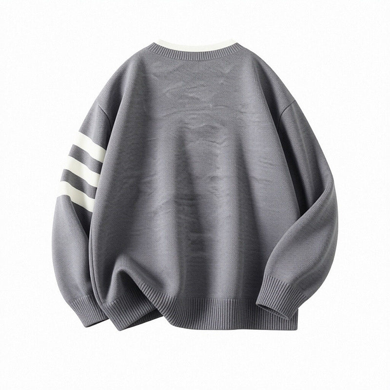 Damen Sportlicher Oversize Pullover mit Knopfleiste und Streifen Drune