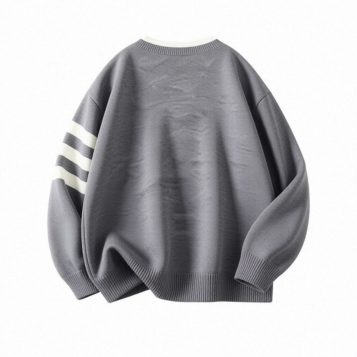 Damen Sportlicher Oversize Pullover mit Knopfleiste und Streifen Drune