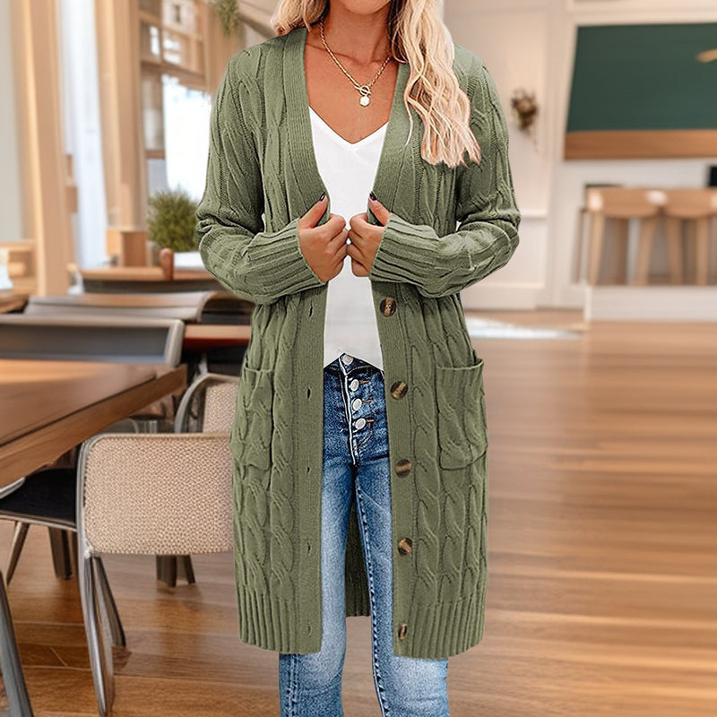 Damen Grobstrick-Cardigan mit Taschen und durchgehendem Knopfverschluss Drune