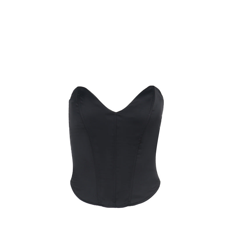 Damen Corsage-Top mit Herz-Ausschnitt aus glattem Satin Drune