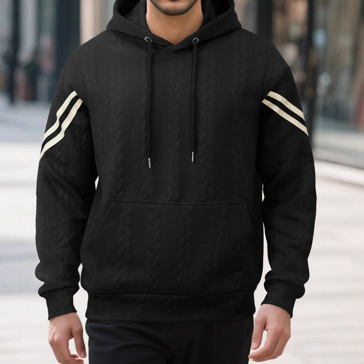 Herren Kabelstruktur-Kapuzenpullover mit Kängurutasche und Kontraststreifen Drune
