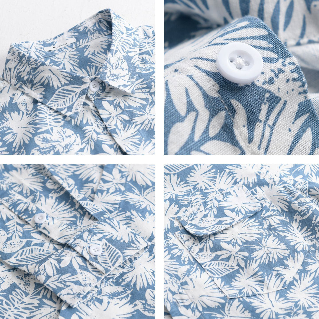 Damen Leichtes Blumenprint-Overshirt aus Leinen-Baumwollmix mit Kentkragen und Brusttasche Drune