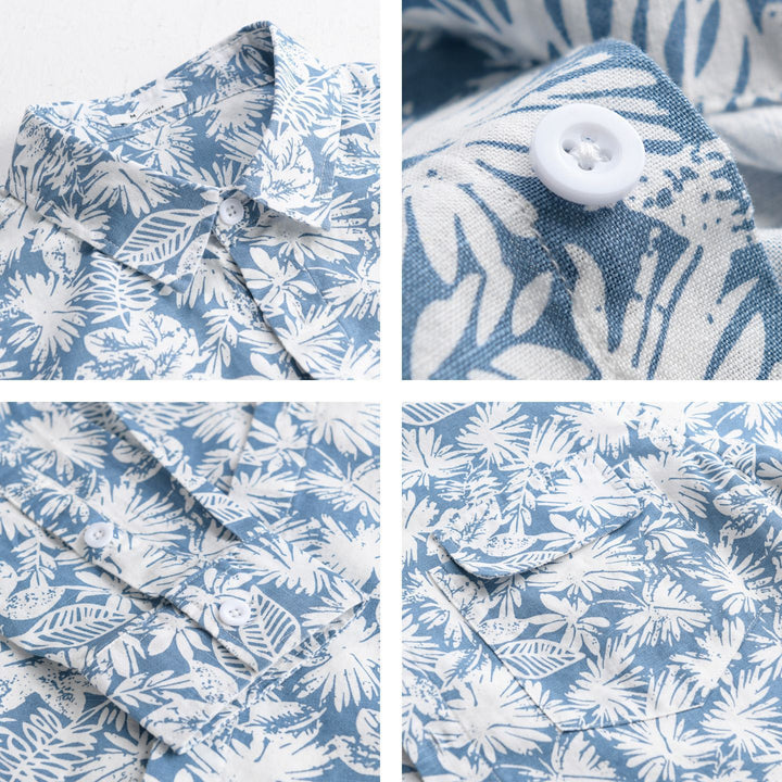 Damen Leichtes Blumenprint-Overshirt aus Leinen-Baumwollmix mit Kentkragen und Brusttasche Drune