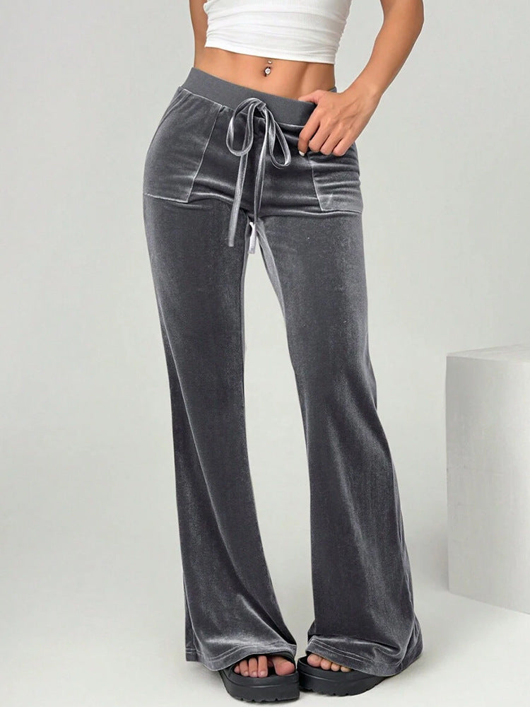 Damen Velours Freizeithose mit elastischem Bund und Taschen Drune