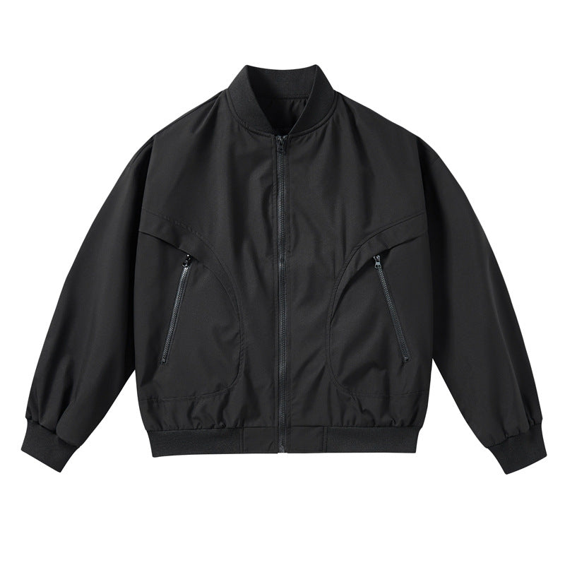 Unisex  lightweight stretch shell zip-front bomber jacket with curved zip utility pockets Drune