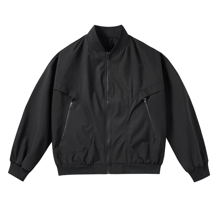 Unisex  lightweight stretch shell zip-front bomber jacket with curved zip utility pockets Drune