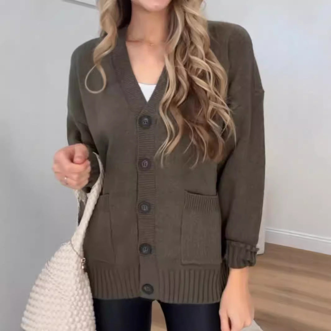 Damen Strickjacke mit Taschen und modernen Knöpfen Drune