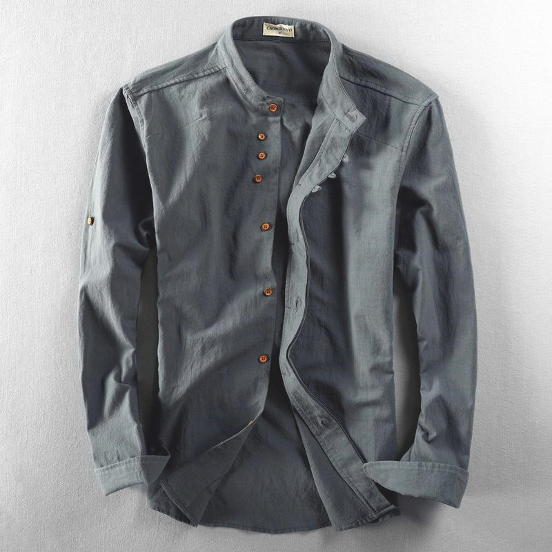 Herren Leichtes Leinen‑Overshirt mit Stehkragen und dekorativer Knopfleiste Drune