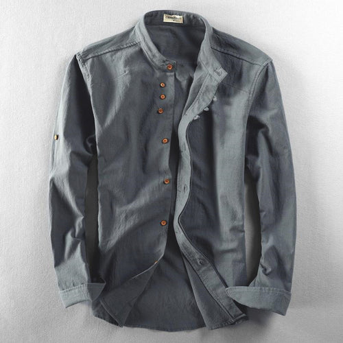 Herren Leichtes Leinen‑Overshirt mit Stehkragen und dekorativer Knopfleiste Drune