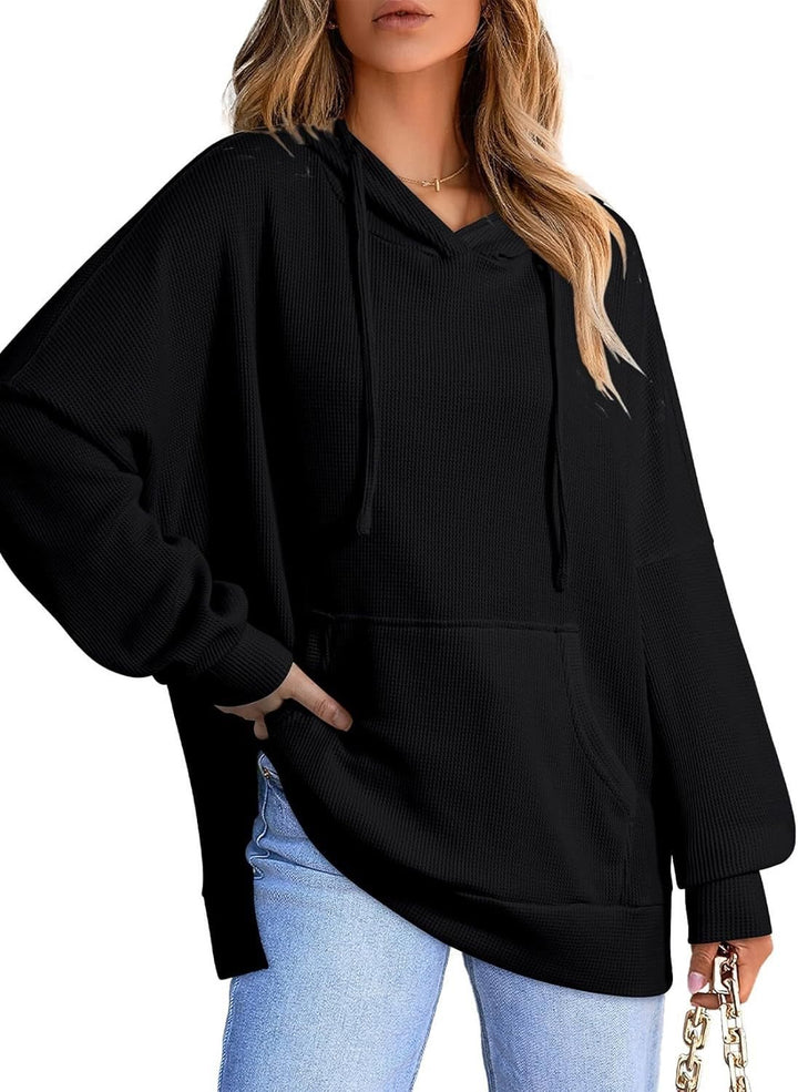 Damen oversized Kapuzenpullover aus Waffelpiqué Drune