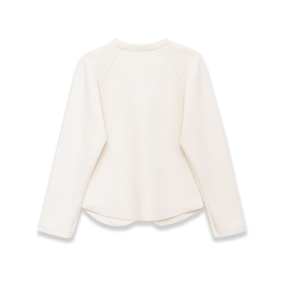 Damen Taillierter Rippstrick-Blazer-Cardigan mit V‑Ausschnitt und Zierknöpfen Drune
