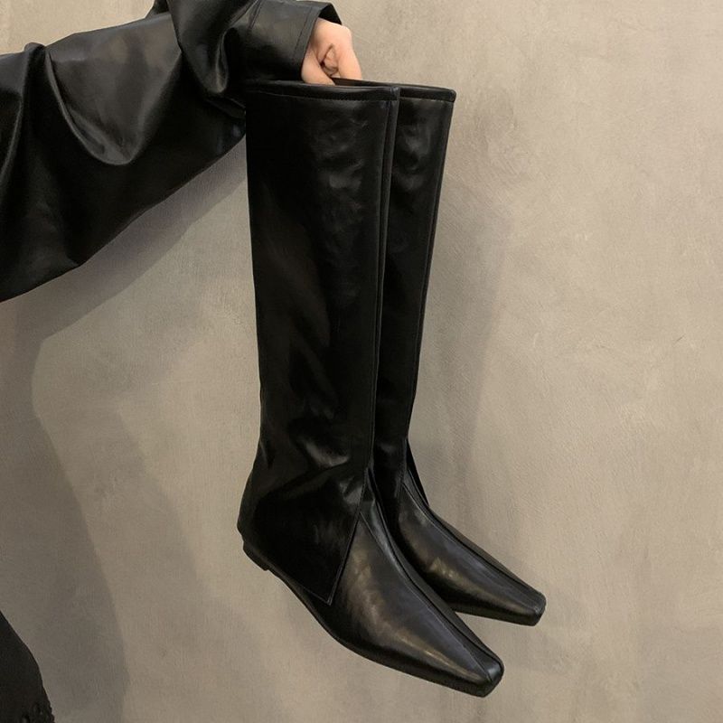Damen Kniehohe schmal geschnittene Schlupf‑Stiefel mit quadratischer Zehenpartie Drune