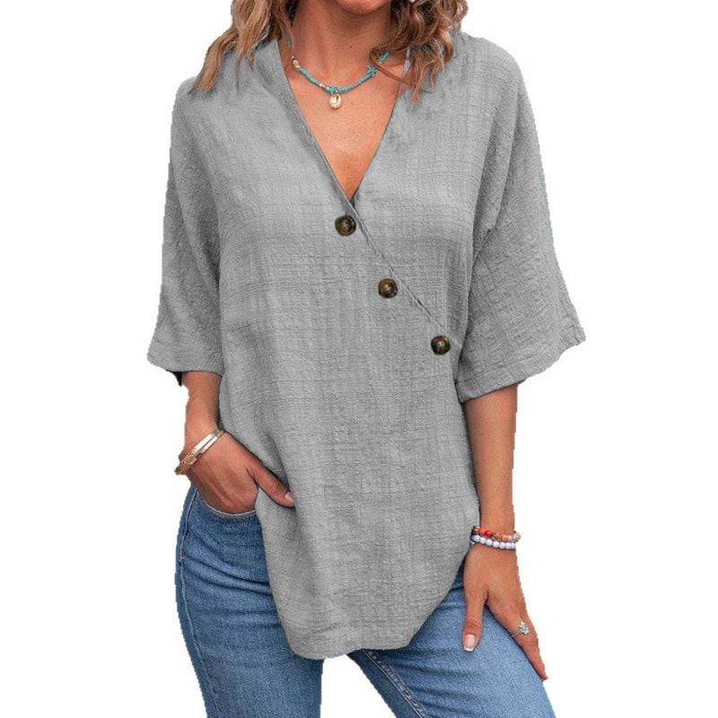 Damen Viskose Tunika mit asymmetrischem Schnitt und einzigartigen Knopfdetails Drune