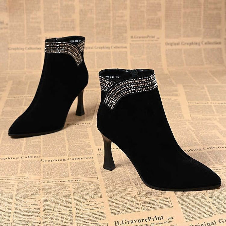 Damen Elegante Stiefeletten mit Glitzerband Drune
