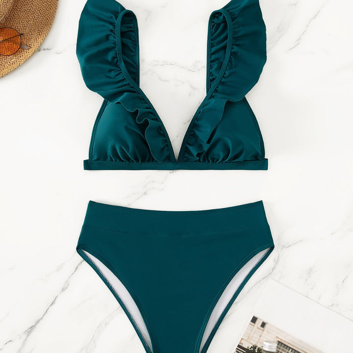 Damen Raffiniertes Triangel-Bikini-Set mit Rüschendetails Drune
