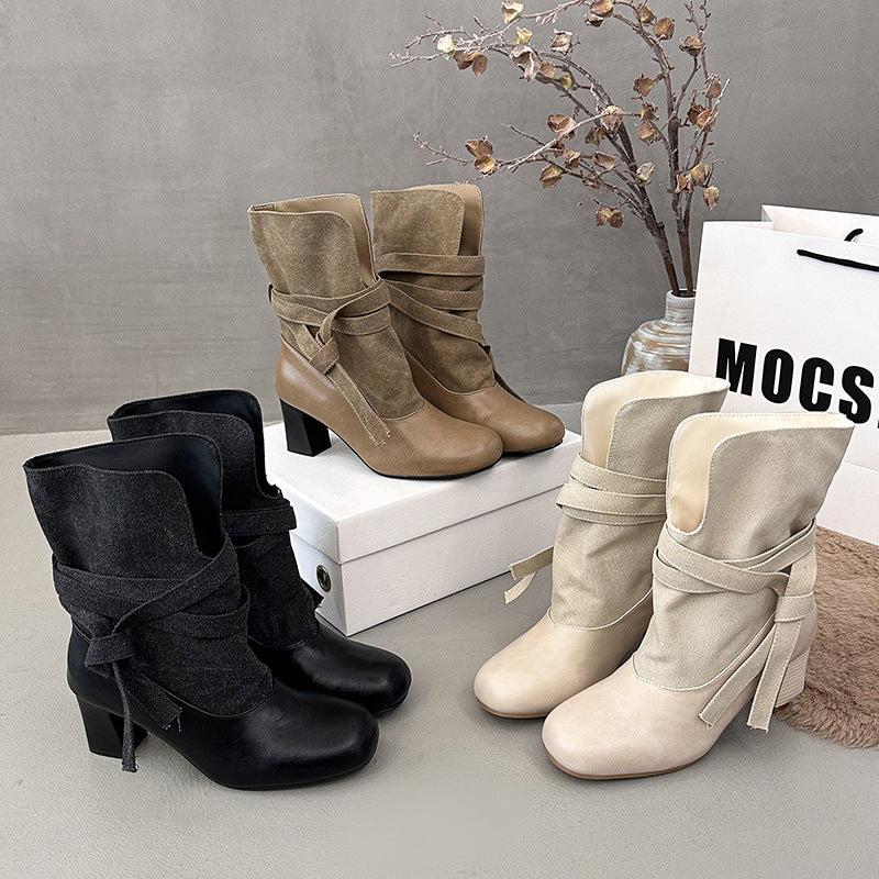 Damen Elegante und Bequeme Stiefeletten mit Riemen Drune