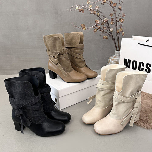 Damen Elegante und Bequeme Stiefeletten mit Riemen Drune