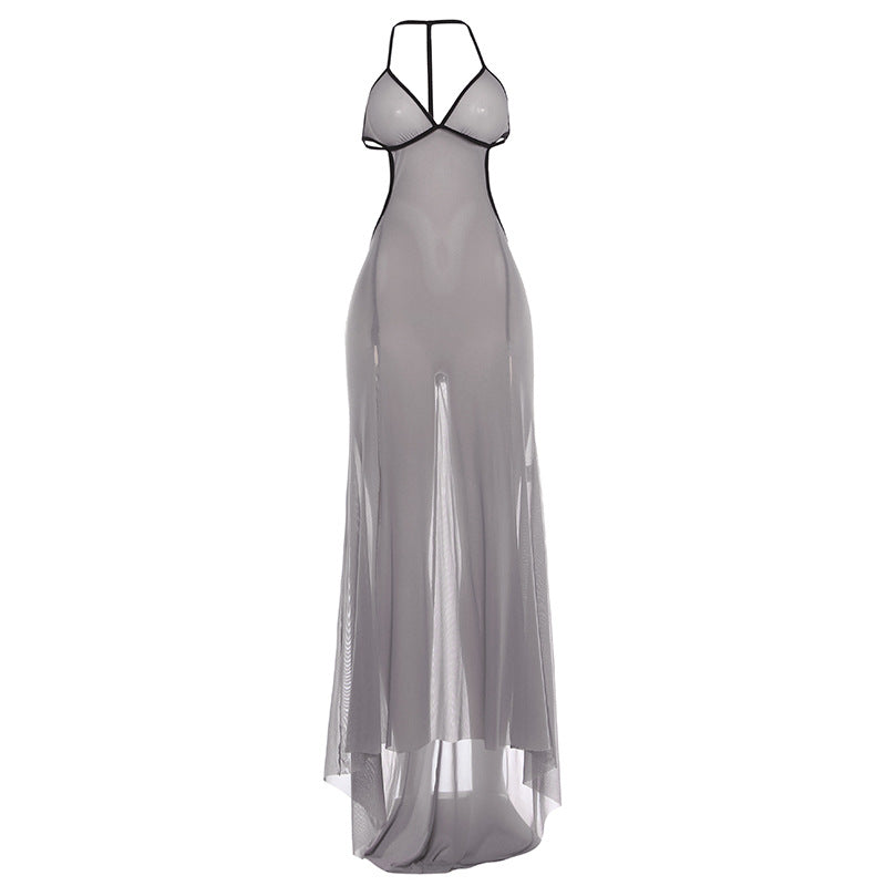 Damen Transparente Maxikleid mit verführerischem Cut-Out und sexy Rückenausschnitt Drune