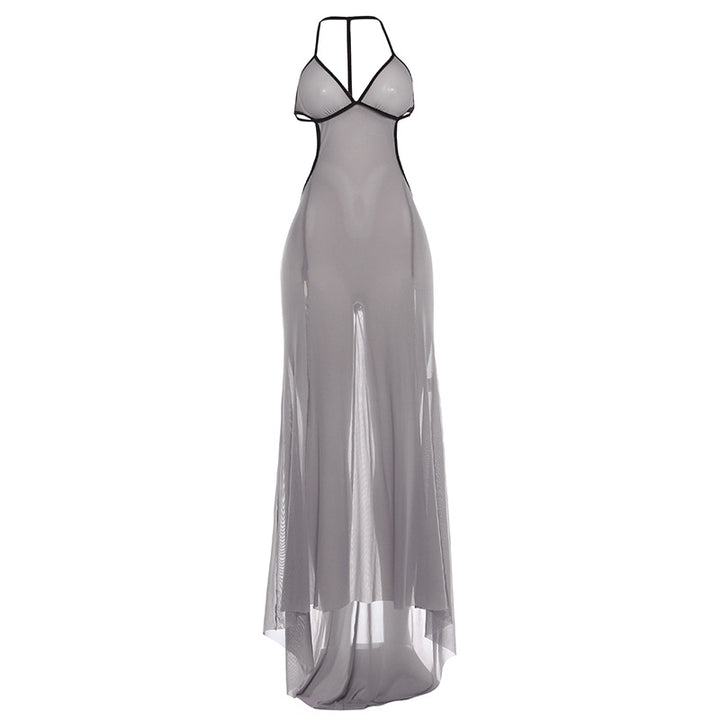Damen Transparente Maxikleid mit verführerischem Cut-Out und sexy Rückenausschnitt Drune