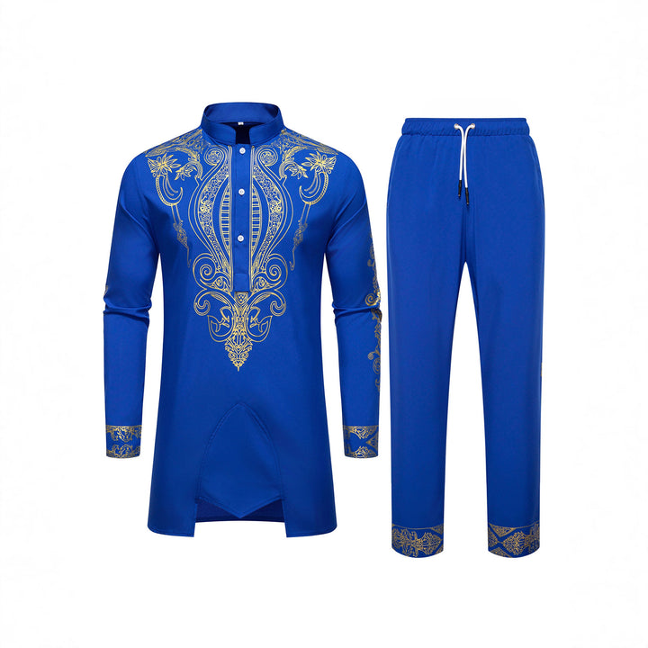 Herren Tunika Anzug mit Stehkragen und ornamentaler Goldapplikation Drune