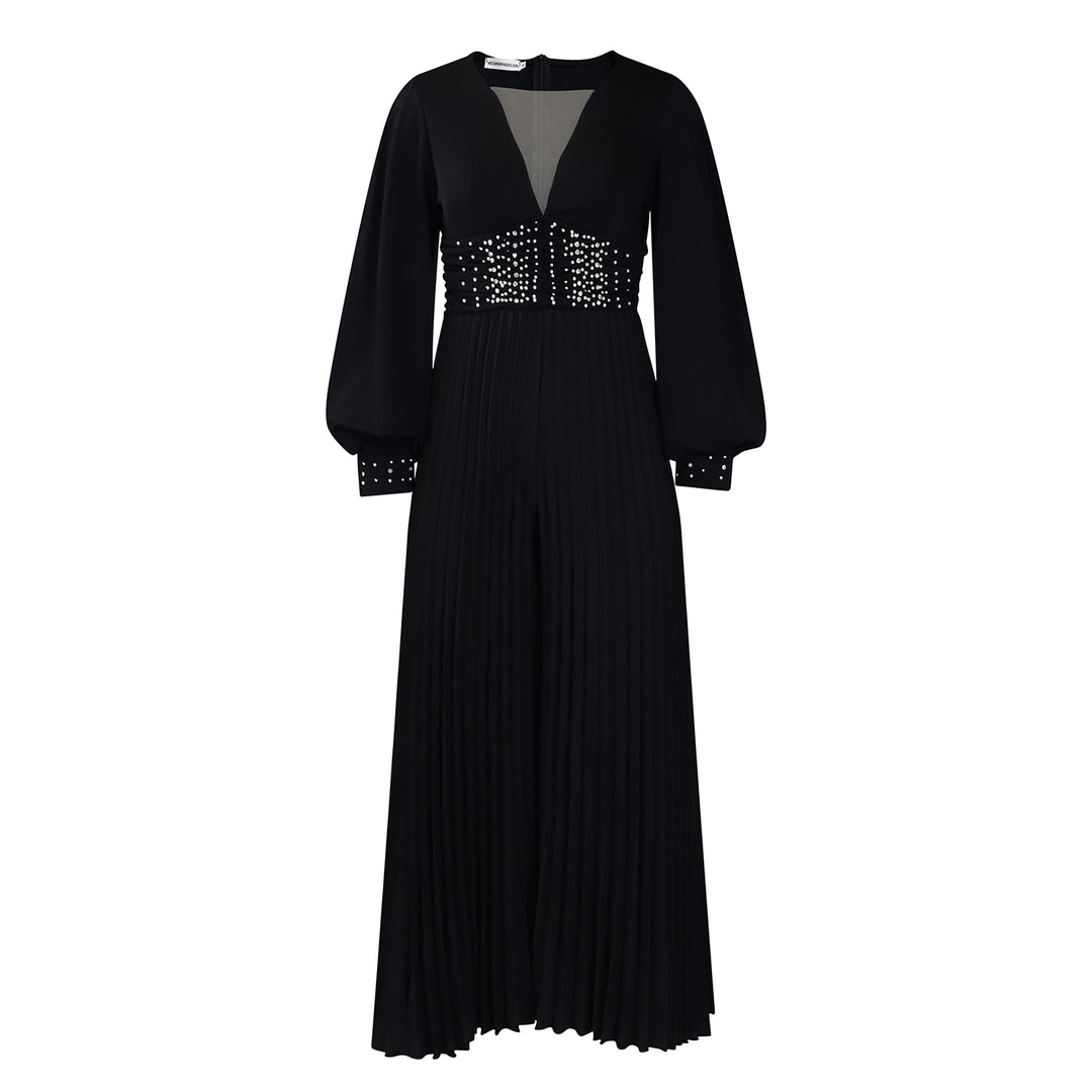 Damen eleganter Jumpsuit mit plissiertem Design und glitzernden Details Drune