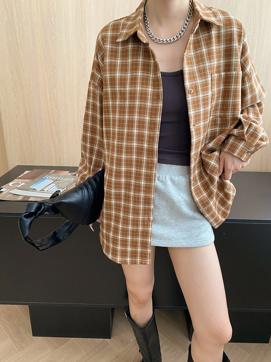 Damen lässige Karobluse mit oversized Schnitt und feinen Details Drune