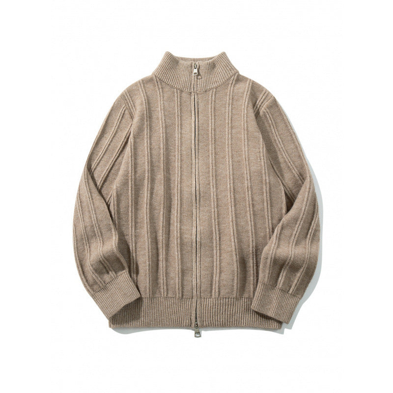 Unisex Reißverschluss-Strickjacke mit Stehkragen und vertikaler Struktur Drune