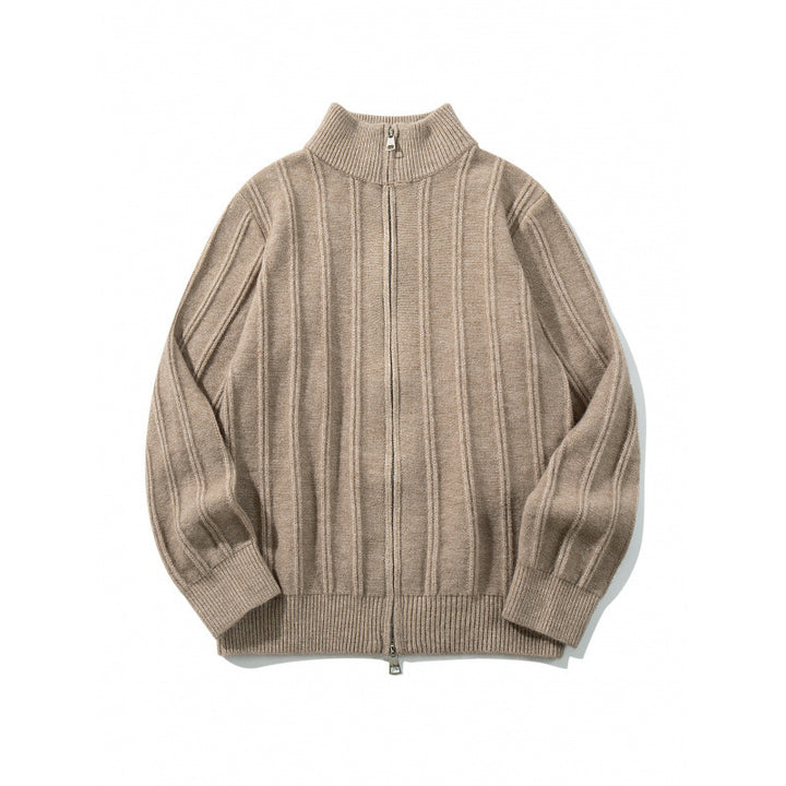 Unisex Reißverschluss-Strickjacke mit Stehkragen und vertikaler Struktur Drune