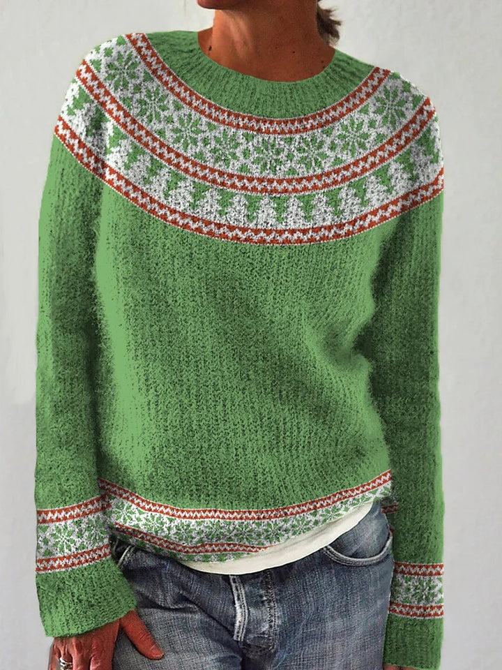 Damen grob gestrickter Pullover mit nordischem Muster und weitem Schnitt Drune