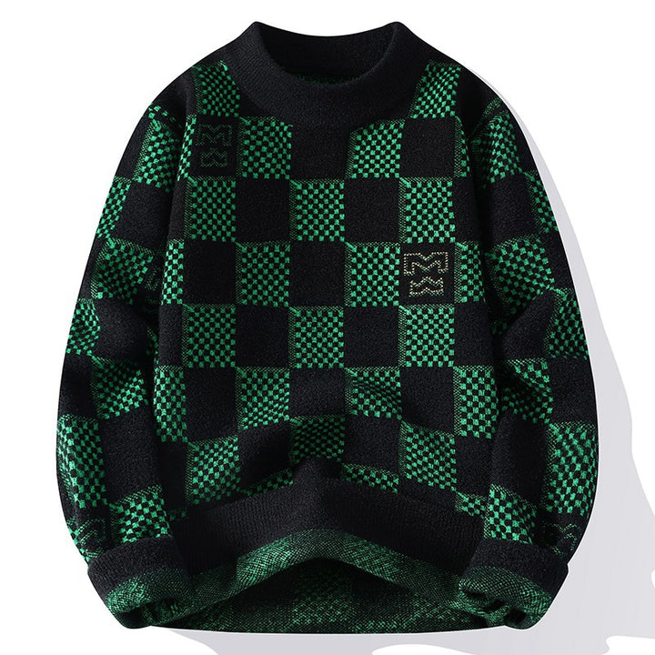 Herren nan karierter Oversize-Strickpullover mit Rundhalsausschnitt, weichem Feinstrick und strukturierter Jacquard-Musterung Drune