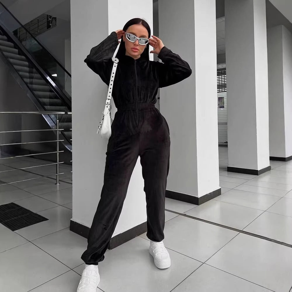 Damen Fleece-Overall mit Reißverschluss und Kapuze Drune