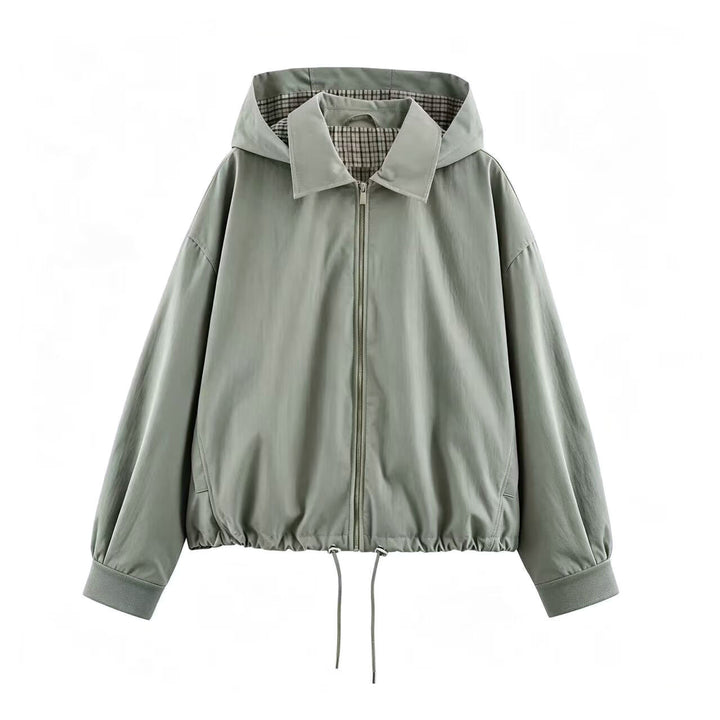 Damen Leichte Kapuzenjacke im Cropped-Oversize-Schnitt mit Tunnelzugsaum und verdecktem Reißverschluss Drune