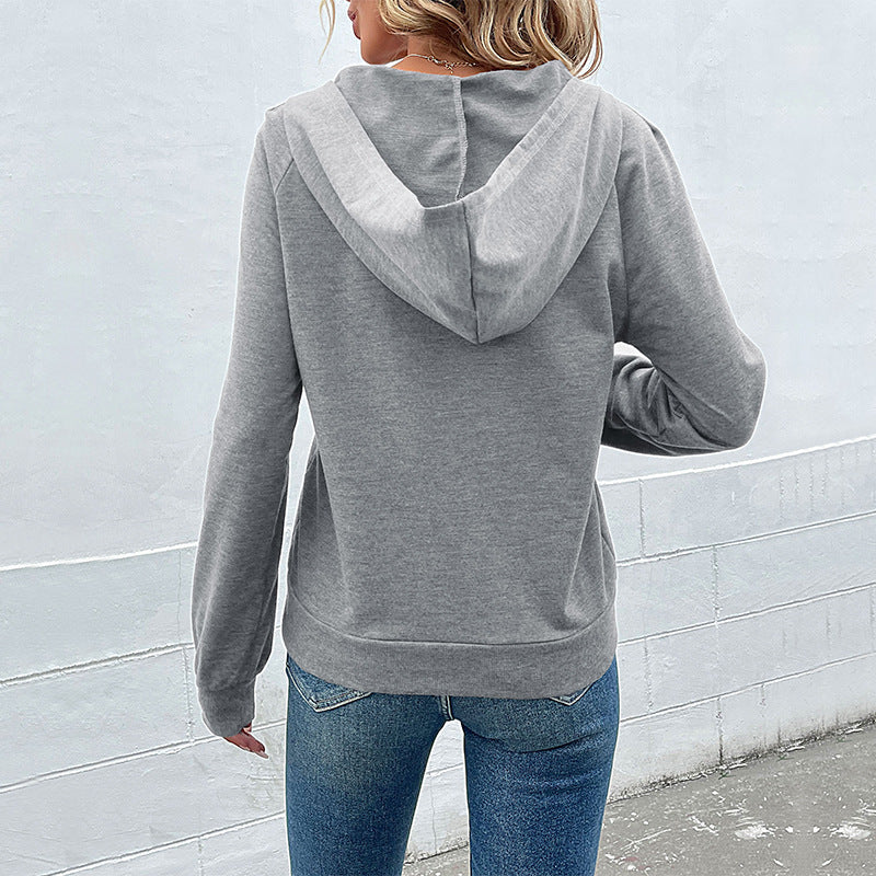 Damen Kapuzenpullover mit Zierknopfleiste, Raglanärmeln und Kängurutasche Drune