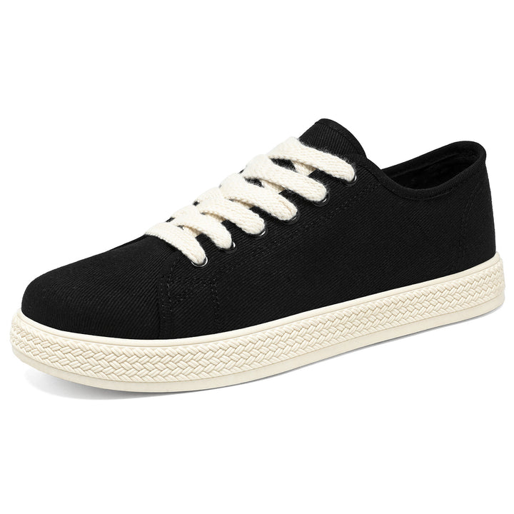 Damen nan Canvas-Sneaker mit geflochtener Plateau-Gummisohle, atmungsaktivem Textilfutter und extra breiten Baumwollsenkeln Drune