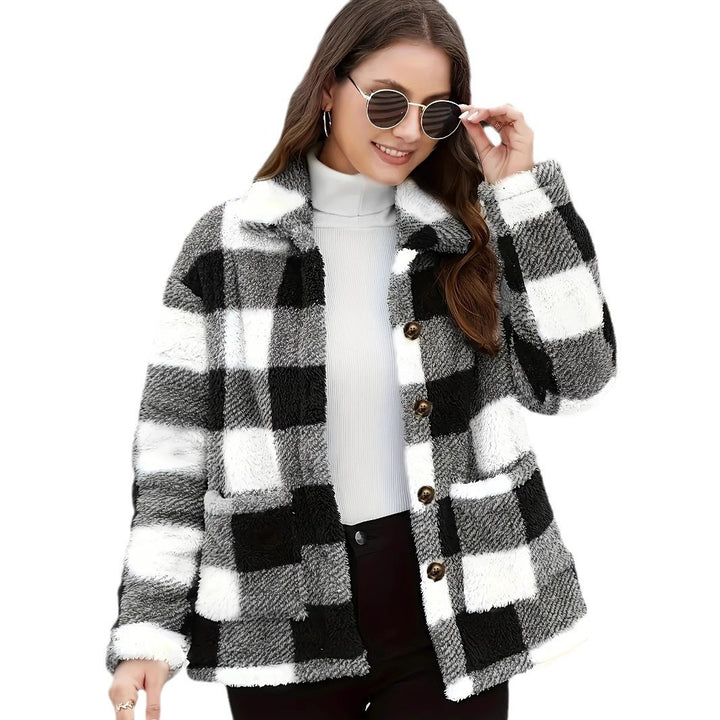 Damen Flanelljacke mit großem Karomuster und weichem Innenfutter Drune