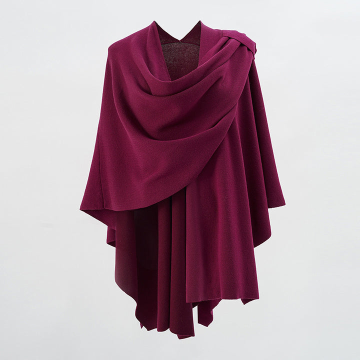 Damen Kapuzenponcho aus Feinstrick mit asymmetrischem Saum Drune