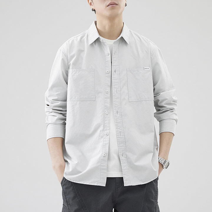 Herren Oversized Baumwollhemd mit doppelten Brusttaschen und Relaxed-Fit Drune