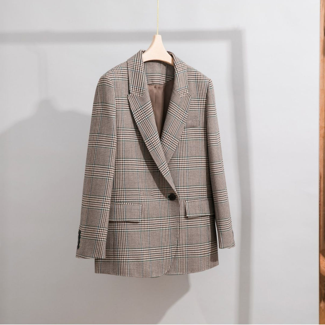 Damen Glencheck Oversize-Blazer mit strukturierter Schulter und Pattentaschen Drune