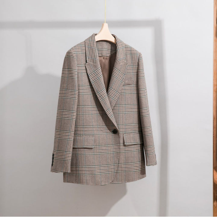 Damen Glencheck Oversize-Blazer mit strukturierter Schulter und Pattentaschen Drune