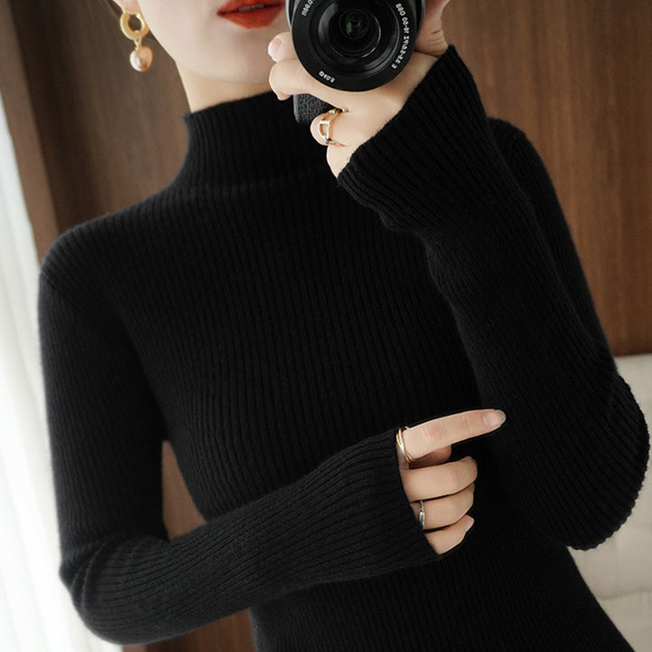 Damen Körperbetonter Rippenstrick-Rollkragenpullover mit Stretch-Effekt Drune