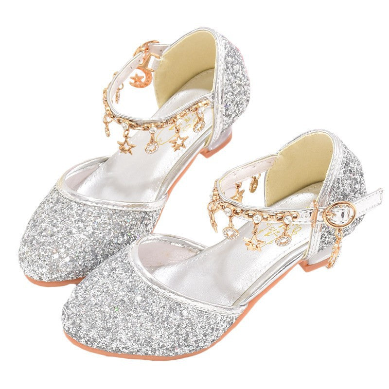 Mädchen Glitzernde Ballerina-Sandalen mit hohen Absatz und Anhänger Drune