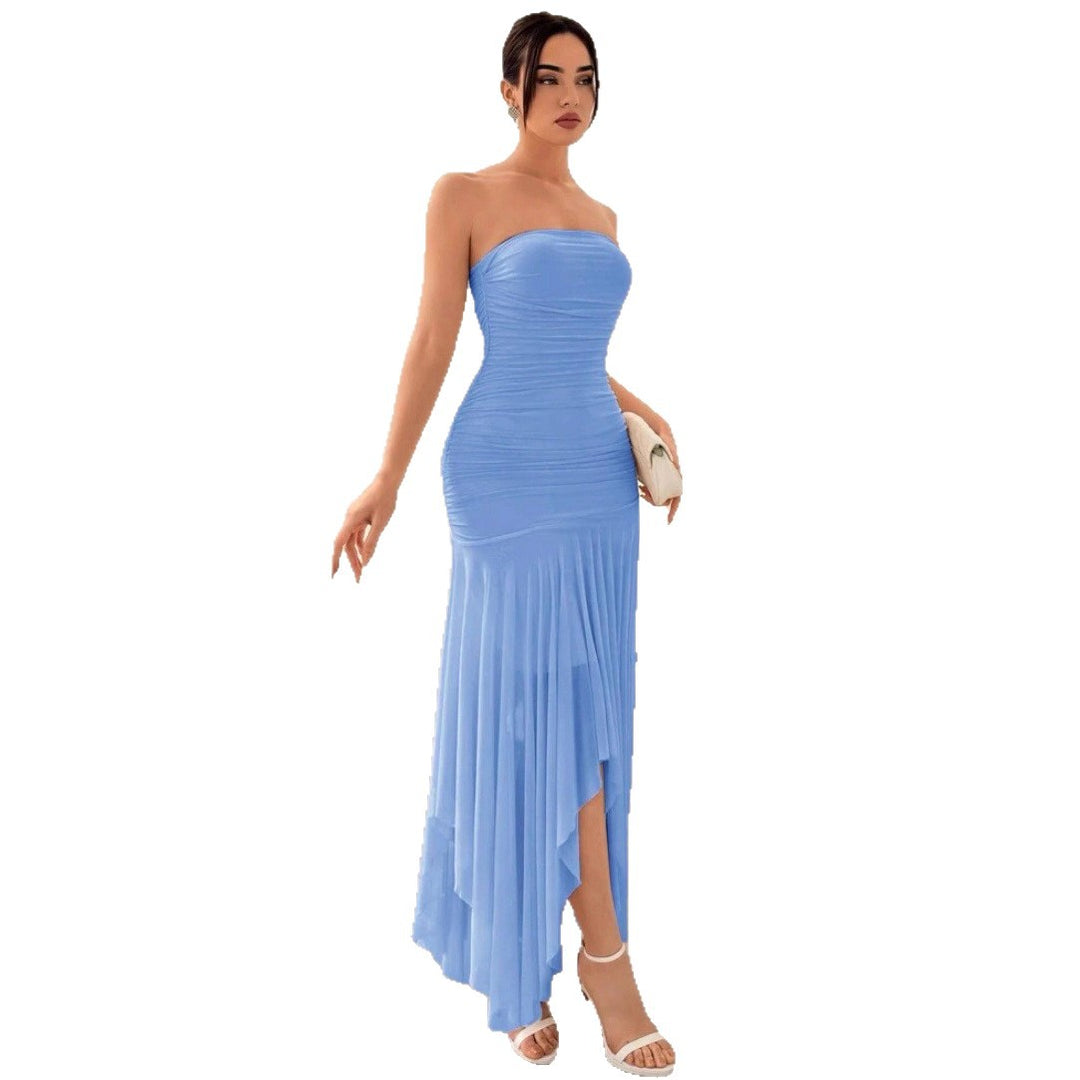 Damen Extravaganter Maxikleid mit Raffungen und asymmetrischem Saum Drune