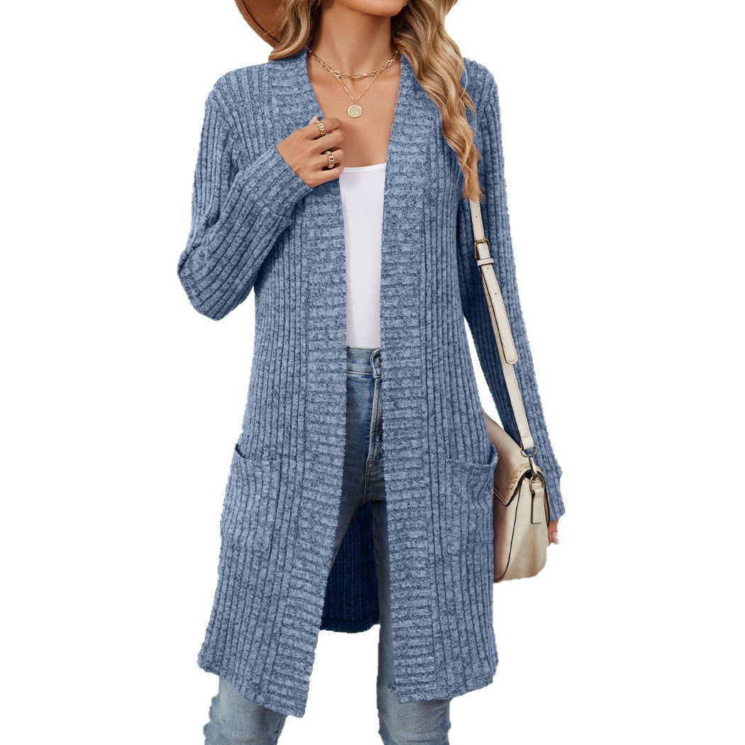 Damen Strickmantel mit praktischen Taschen und modischem Langschnitt Drune